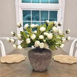 Viral Cream Peonies by Ashland Arrangement in Gray Metal Distressed Vase.